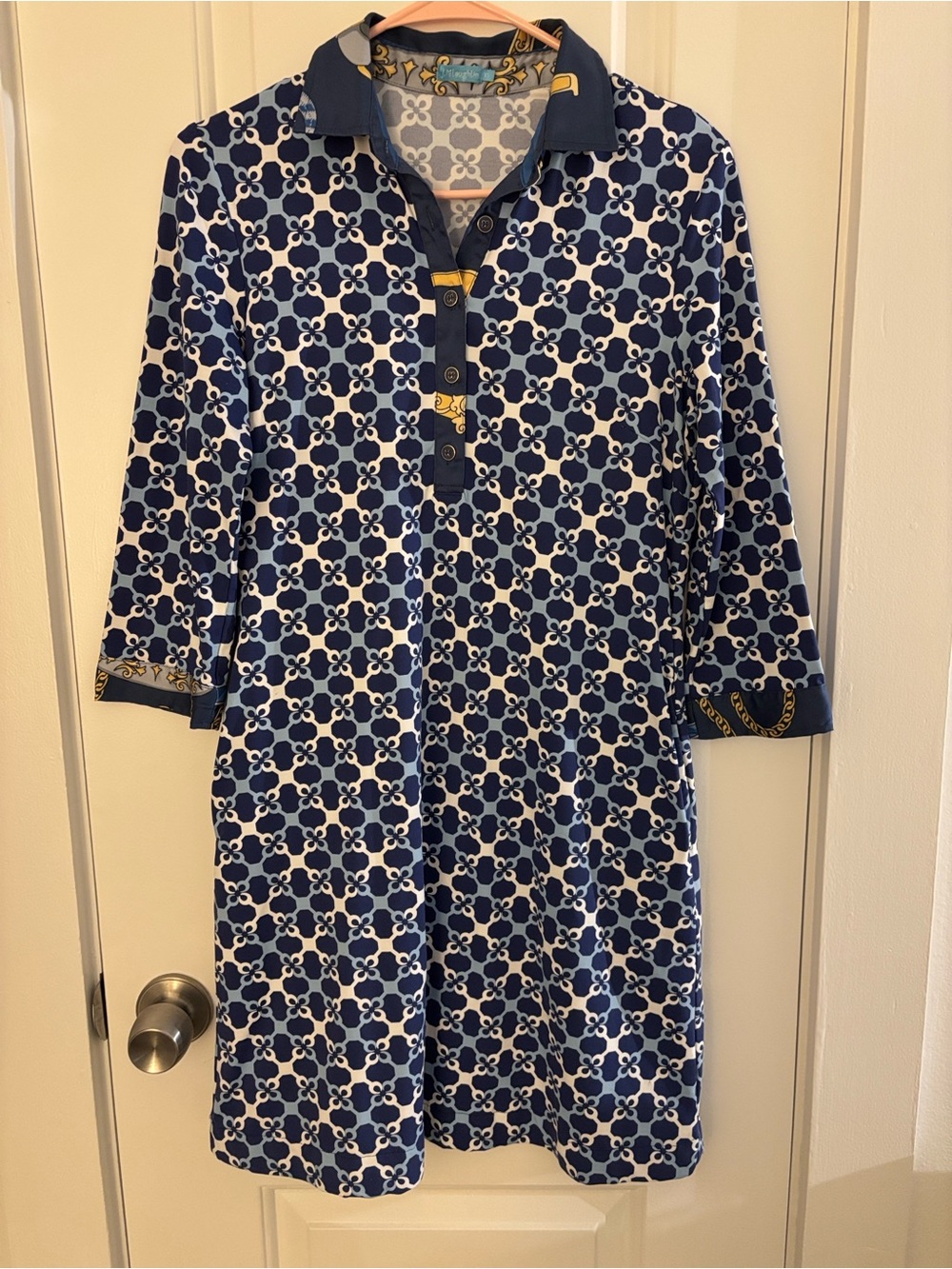 J. McLaughlin Blue and Yellow Patterned Midi Dress